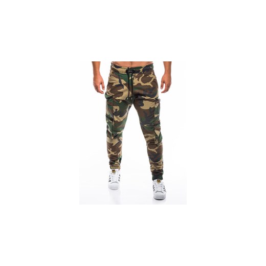 Spodnie męskie joggery P706 - zielone/moro