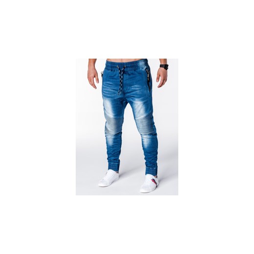 Spodnie męskie jeansowe joggery P649 - niebieskie