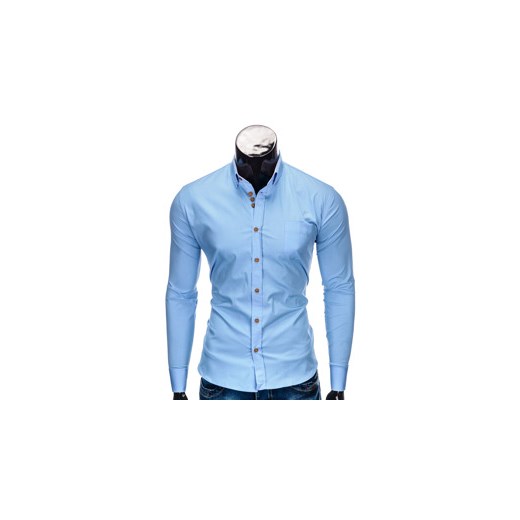Koszula męska z kontrastowymi guzikami SLIM K302 - błękitna