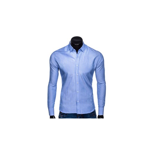 Niebieska koszula męska Ombre Clothing z długimi rękawami 