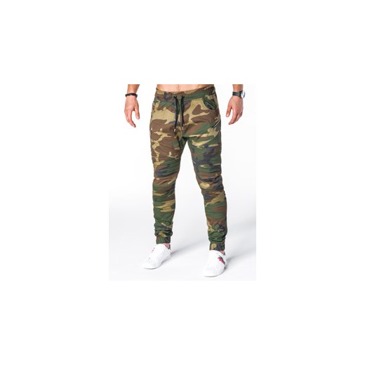 Spodnie męskie joggery P709 - zielone/moro