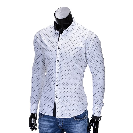 Koszula męska w drobny wzór REGULAR FIT K314 - biała