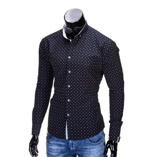 Koszula męska w drobny wzór REGULAR FIT - czarna K314