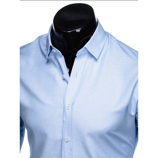 Ombre Clothing koszula męska jesienna niebieska z długim rękawem 
