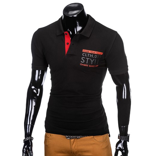 Koszulka męska polo z nadrukiem S904 - czarna