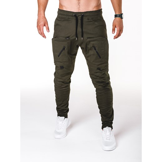 Spodnie męskie joggery P705 - khaki