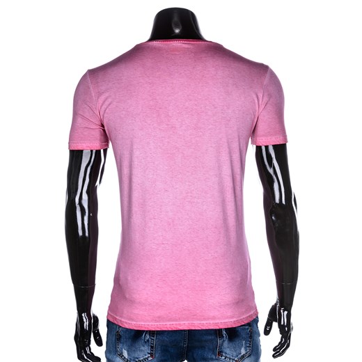 T-shirt męski bez nadruku S674 - różowy