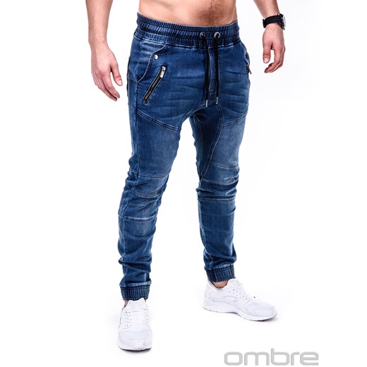 Spodnie męskie jeansowe joggery P404 - niebieskie