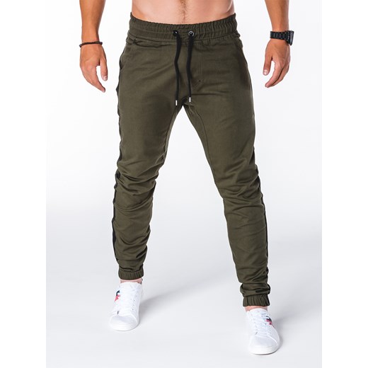 Spodnie męskie joggery P670 - khaki