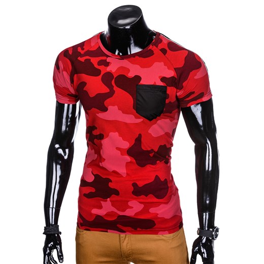 T-shirt męski z nadrukiem moro S948 - czerwony/moro
