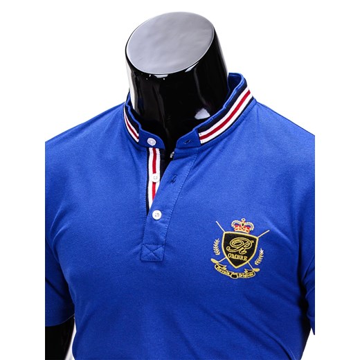 Koszulka męska polo z nadrukiem S849 - niebieska