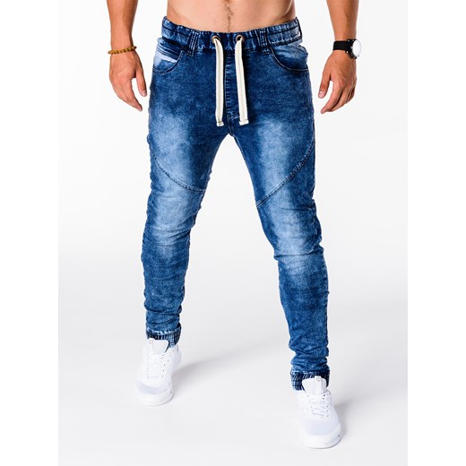 Spodnie męskie jeansowe joggery P174 - niebieskie