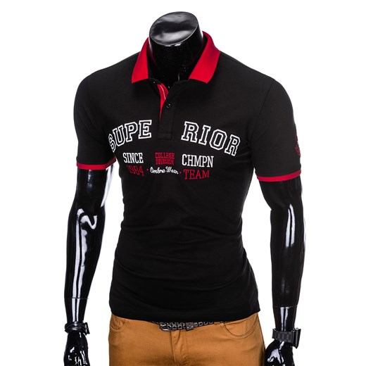 Koszulka męska polo z nadrukiem S902 - czarna