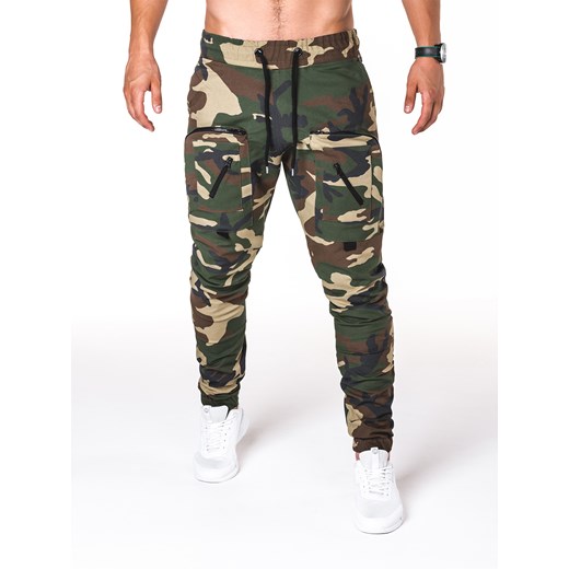 Spodnie męskie joggery P705 - zielone/moro