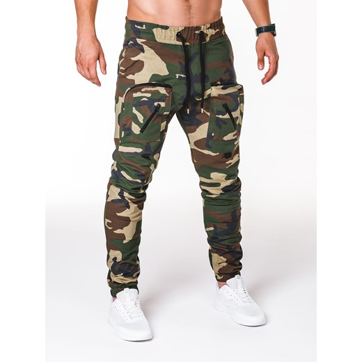 Spodnie męskie joggery P705 - zielone/moro