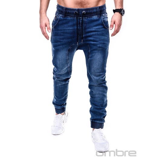 Spodnie męskie jeansowe joggery P407 - granatowe