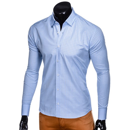 Koszula męska Ombre Clothing z długim rękawem niebieska 
