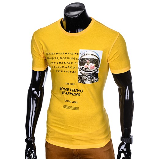 T-shirt męski z nadrukiem S929 - żółty