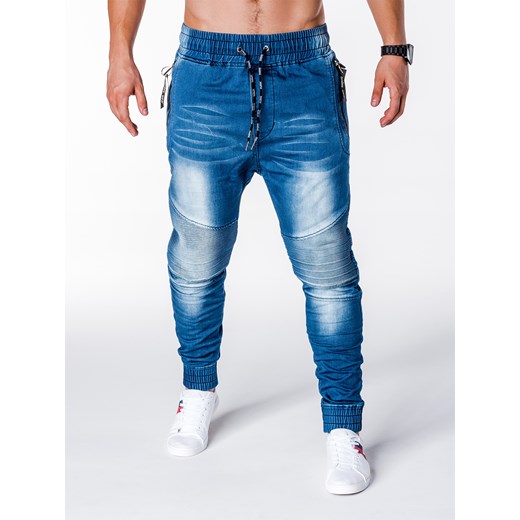 Spodnie męskie jeansowe joggery P649 - niebieskie