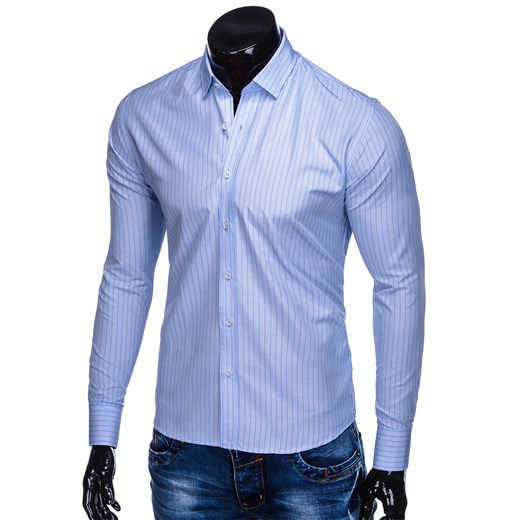 Koszula męska niebieska Ombre Clothing z klasycznym kołnierzykiem jesienna 