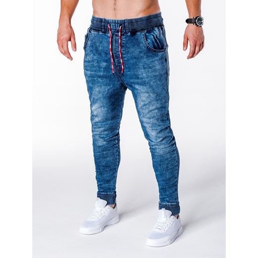 Spodnie męskie jeansowe joggery P650 - niebieskie