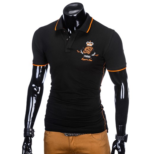 Koszulka męska polo z nadrukiem S906 - czarna