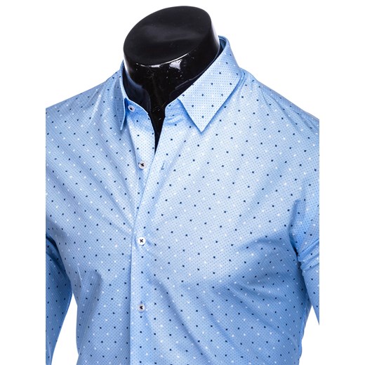Koszula męska Ombre Clothing z długim rękawem niebieska z kołnierzykiem button down casual na wiosnę 