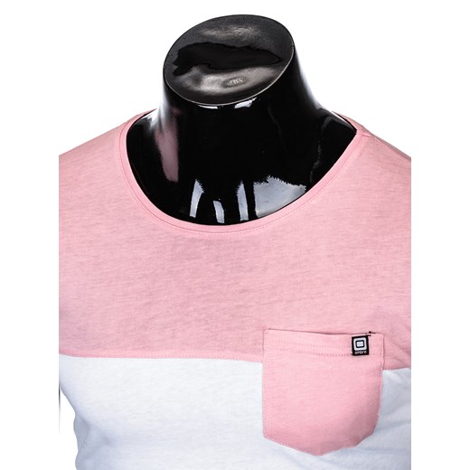 T-shirt męski bez nadruku S1014 - różowy/biały