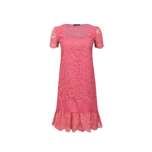 Sukienka Twinset z dekoltem karo różowa z krótkim rękawem 