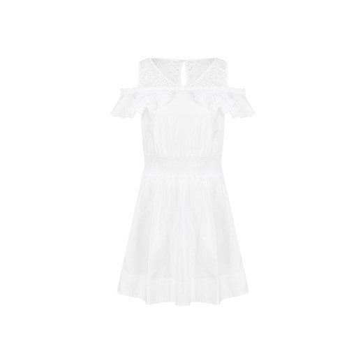 Sukienka Pinko biała z dekoltem typu hiszpanka z krótkim rękawem z odkrytymi ramionami mini 