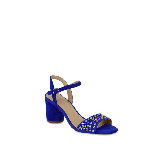 Sandały damskie Guess z aplikacjami  niebieskie eleganckie na średnim obcasie na z zamszu 