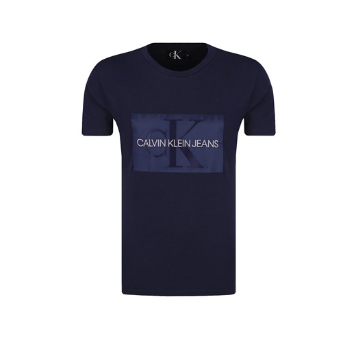 Niebieski t-shirt męski Calvin Klein z krótkim rękawem z napisami 