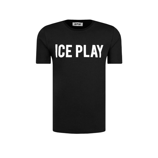 T-shirt męski Ice Play czarny z krótkimi rękawami jesienny 