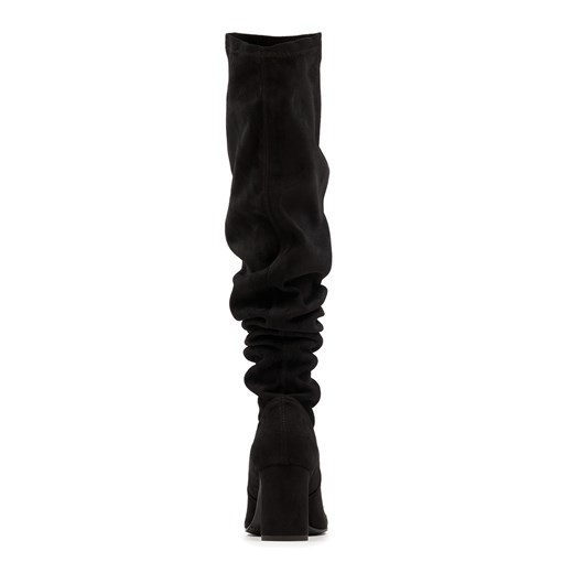 Kozaki damskie Neścior za kolano na słupku z zamkiem czarne bez wzorów zamszowe eleganckie 