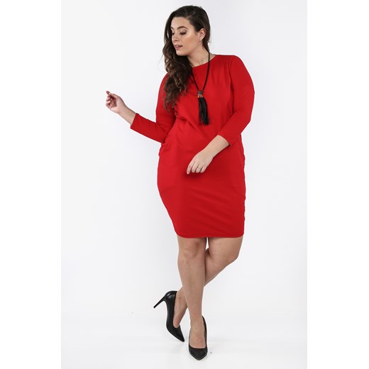 Bawełniana sukienka Plus Size na co dzień czerwona B03