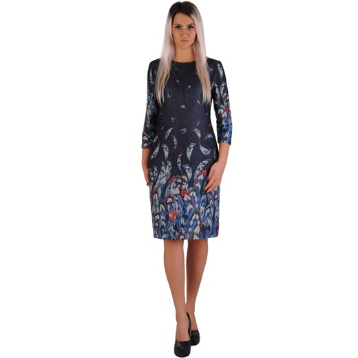 Lamar sukienka mini z długimi rękawami biznesowa z okrągłym dekoltem w abstrakcyjne wzory z wiskozy 