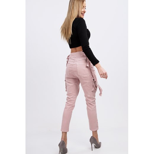 Spodnie jeansowe bojówki damskie pudrowe 3212