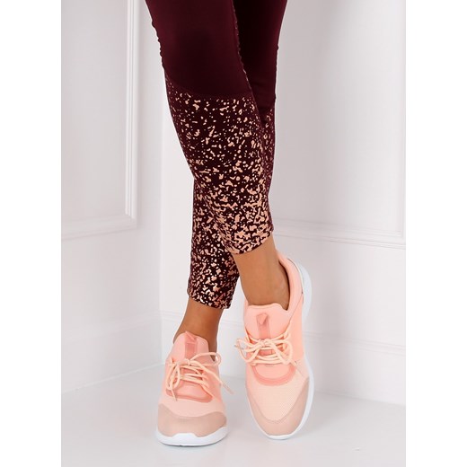 Buty sportowe damskie różowe do fitnessu bez wzorów sznurowane płaskie 