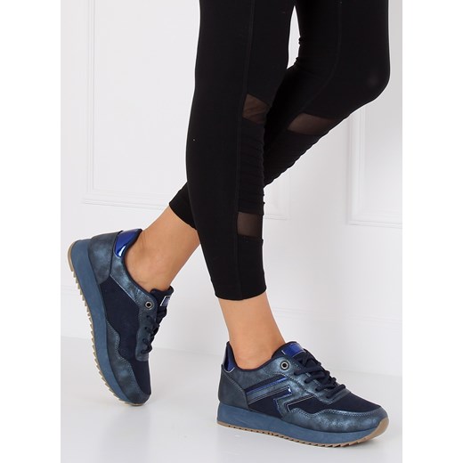 Buty sportowe damskie sneakersy niebieskie płaskie tkaninowe 