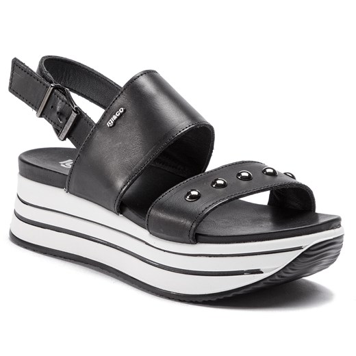 Sandały damskie czarne Igi&Co na lato z klamrą skórzane 