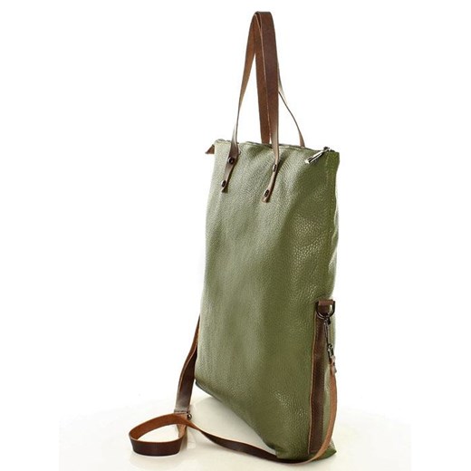 Shopper bag Mazzini bez dodatków zielona wakacyjna skórzana na ramię 