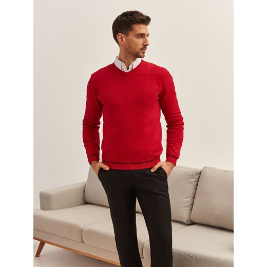 Sweter męski czerwony Top Secret w serek gładki 