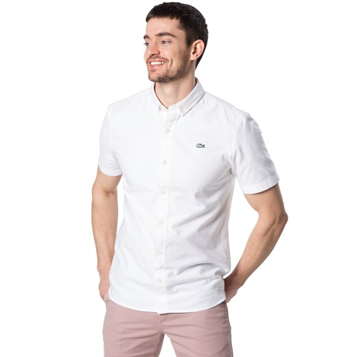 Koszula męska Lacoste bez wzorów biała z krótkimi rękawami 