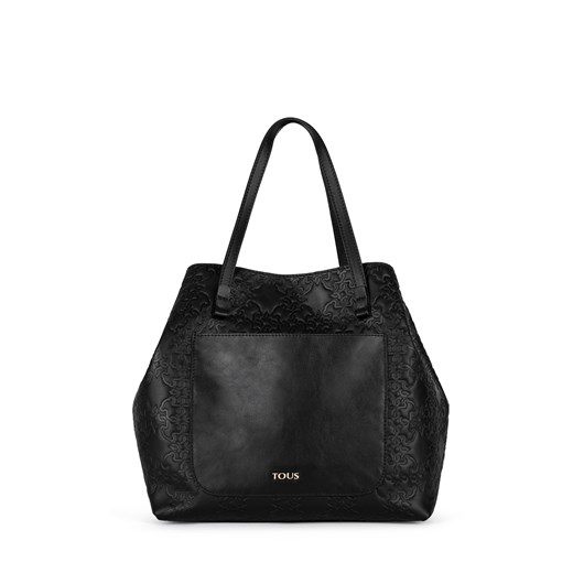 Shopper bag Tous czarna duża casual z tłoczeniem na ramię skórzana