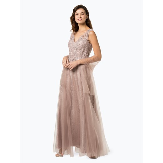 Sukienka Luxuar Fashion maxi różowa na bal z dekoltem w literę v bez rękawów na studniówkę 