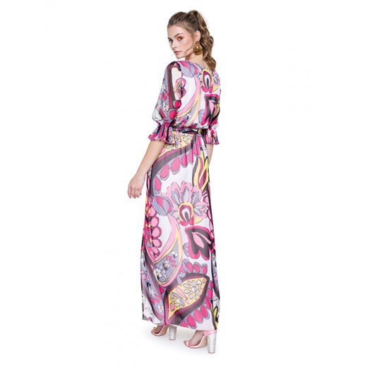 Różowa sukienka L’af szyfonowa z okrągłym dekoltem casualowa maxi 