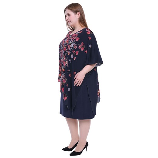 Sukienka na spacer wielokolorowa midi z długim rękawem dla puszystych w stylu etno 
