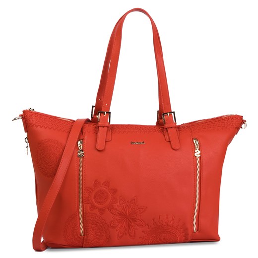 Shopper bag czerwona Desigual na ramię duża matowa 