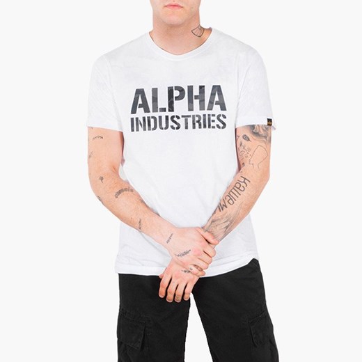 T-shirt męski Alpha Industries z krótkim rękawem biały z napisami 