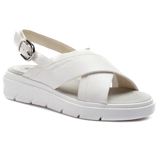 Sandały damskie Geox na lato białe z klamrą z tworzywa sztucznego 